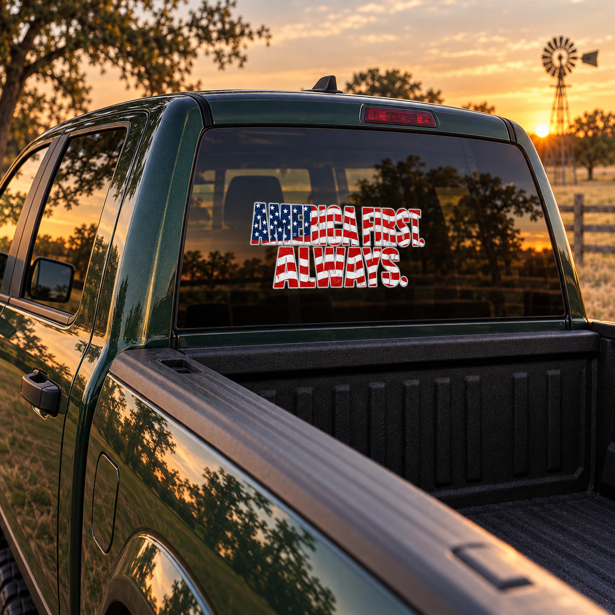 America First. Always. — rear window, left