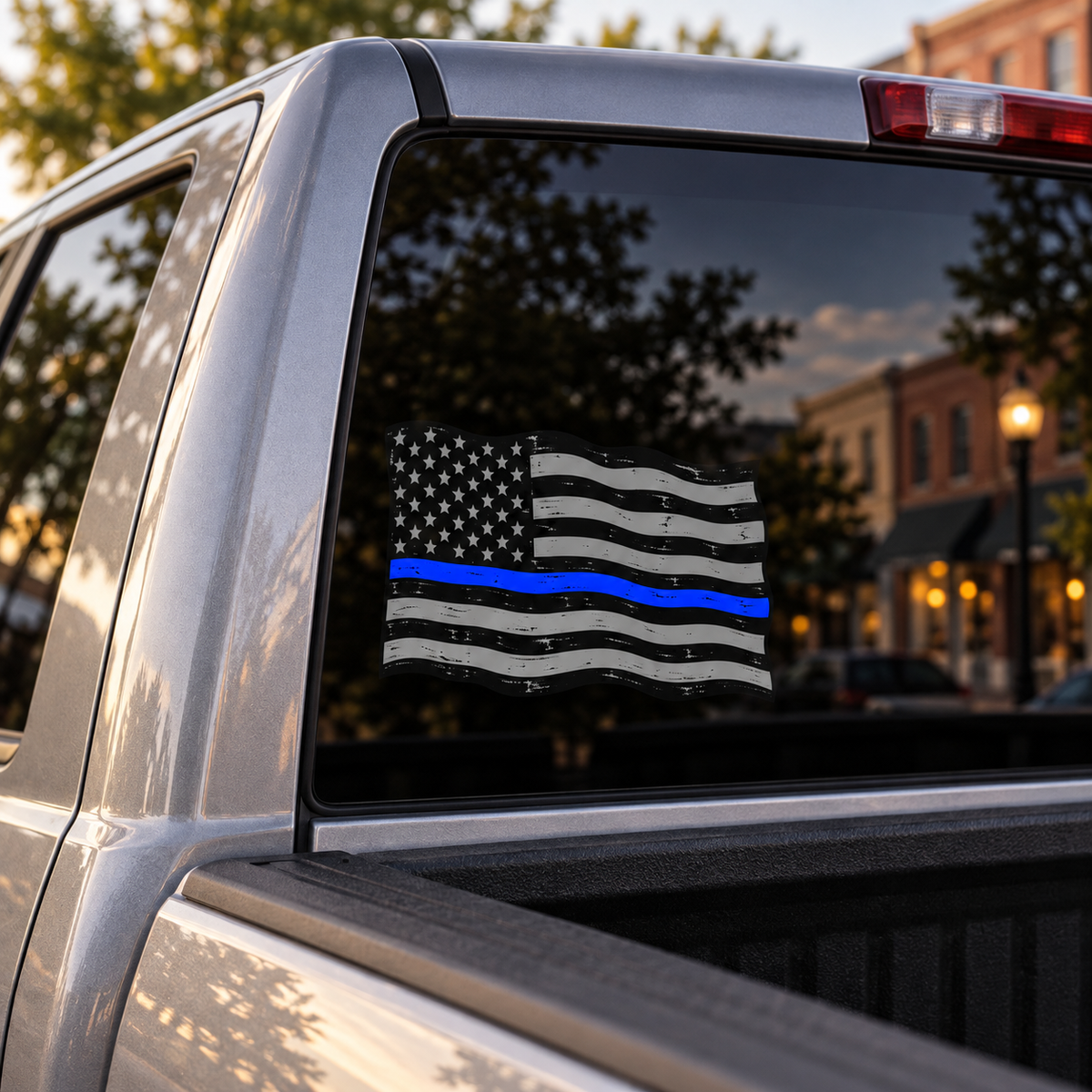 Blue Stripe Flag — close-up, left
