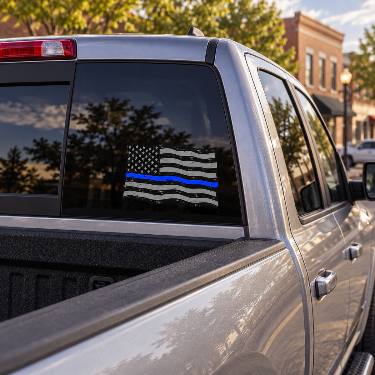 Blue Stripe Flag — rear window, right