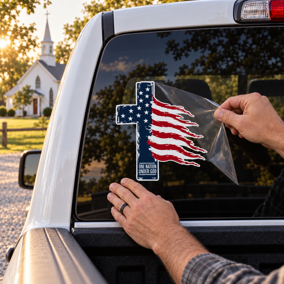 One Nation Under God — applying the decal